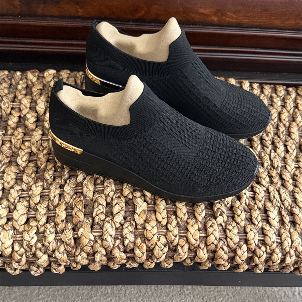 Black Slip-On Shoes with Gold Accent - Picture 4 of 5